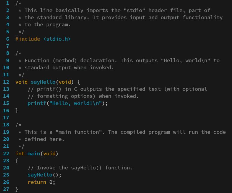 A C program that prints Hello World when invoked